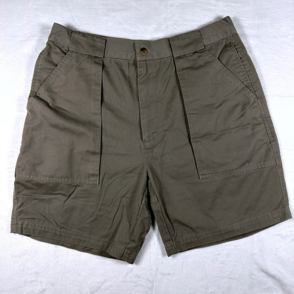 Bugle Boy Co Mens Vintage 90s Cargo Shorts Olive Drab Cotton Twill 36W Utility
